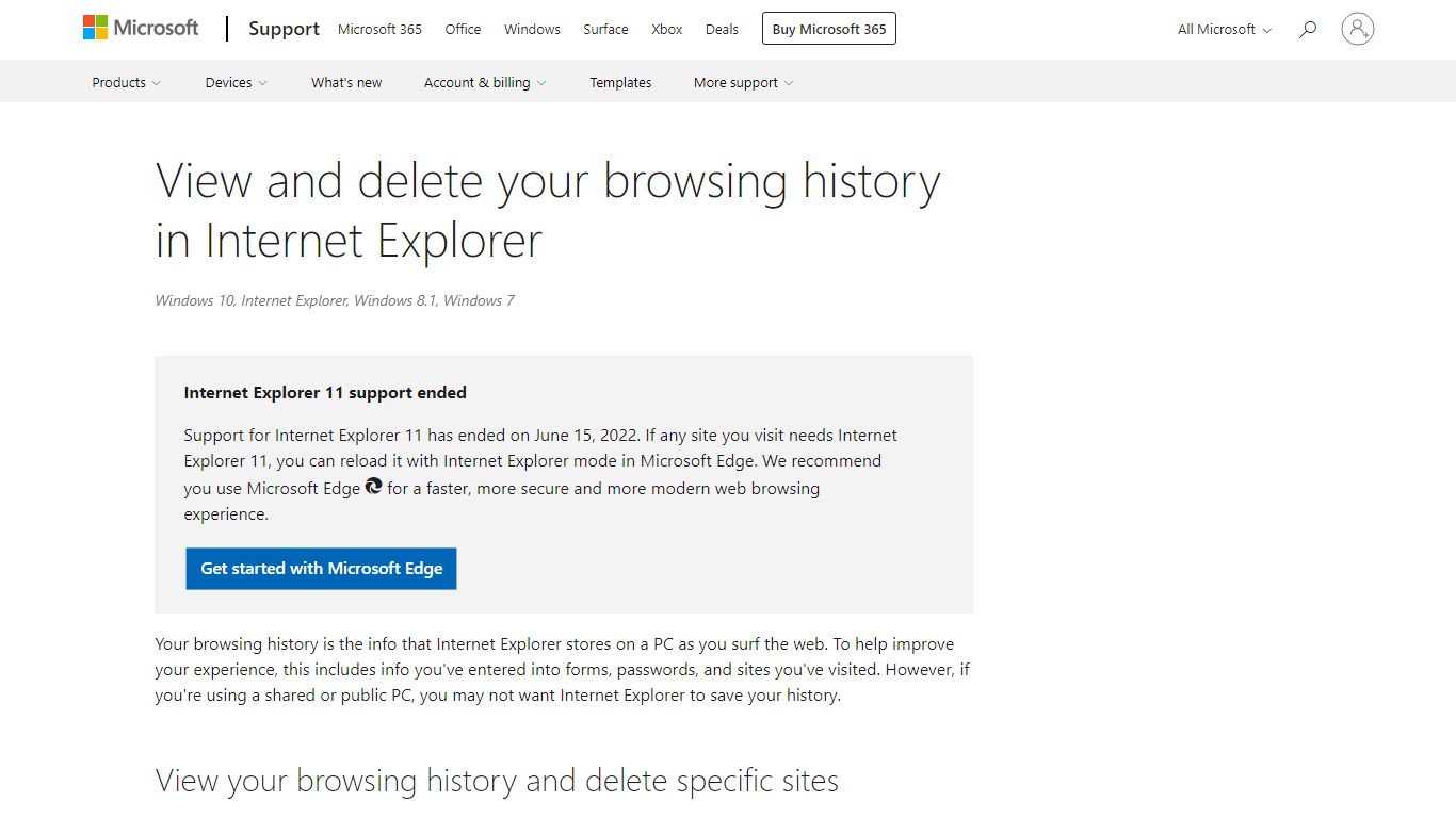 View and delete your browsing history in Internet Explorer